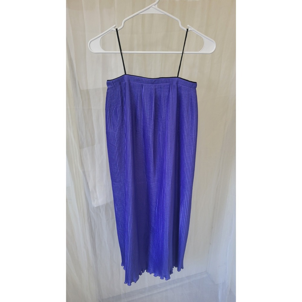 1980s Jeanne Marc Blue Permanent Pleated Maxi Dress Spaghetti Strap XS